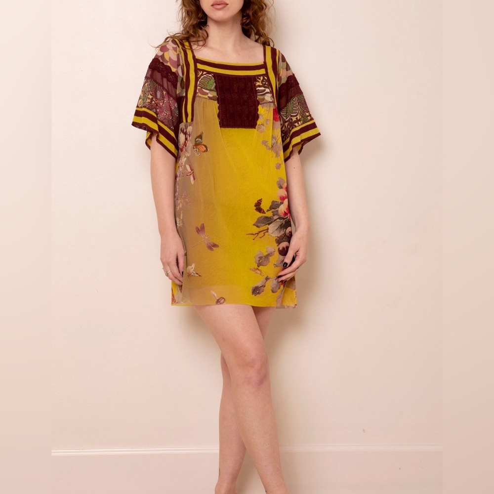 JEAN PAUL GAULTIER Soleil Mini Dress M Medium 1990s 2000s yellow maroon dress